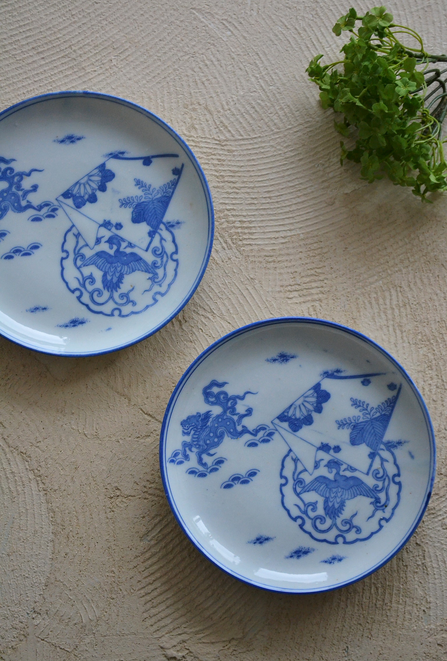 Antique Sam's Collection 染付印判 麒麟・鳳凰紋中皿