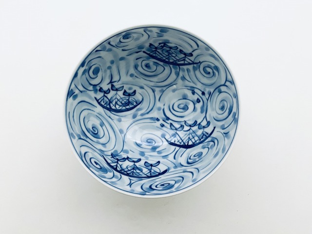 渦帆船5寸深丼 しん窯青花