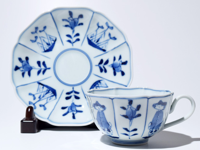 割マント異人木甲紅茶碗皿 しん窯 青花