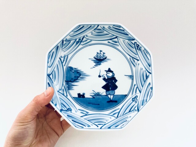 長崎紋正八角7寸皿 しん窯 青花