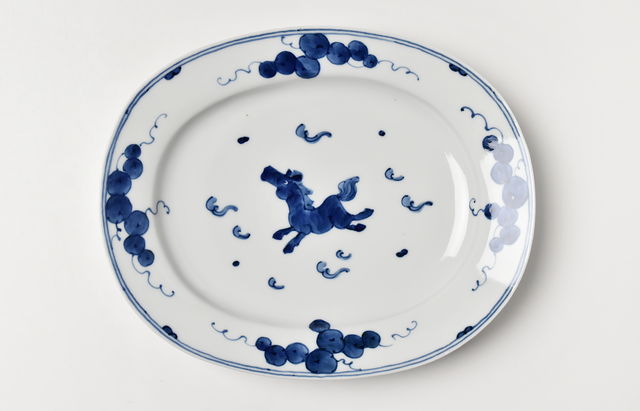 吉岡将弐 飛び馬文リム付楕円盛皿 ｜ 暮らしのうつわ花田 和食器 通販