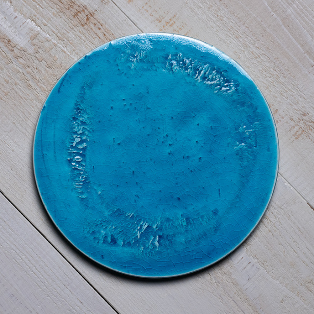 送料無料 ｜和食器 中皿 トルコブルー七寸丸台皿-21cm-（KIA-109