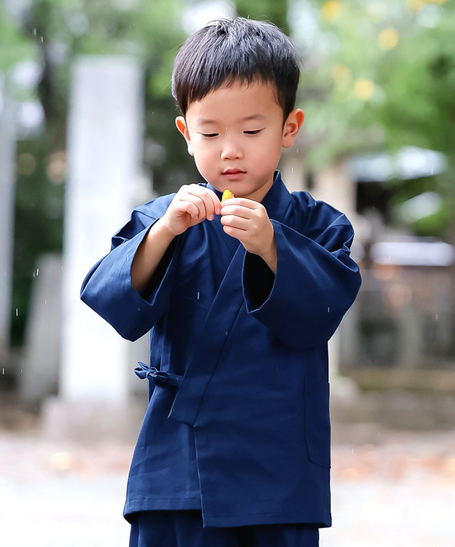 綾織子供用作務衣 1番色 紺 | 作務衣・甚平通販 和粋庵