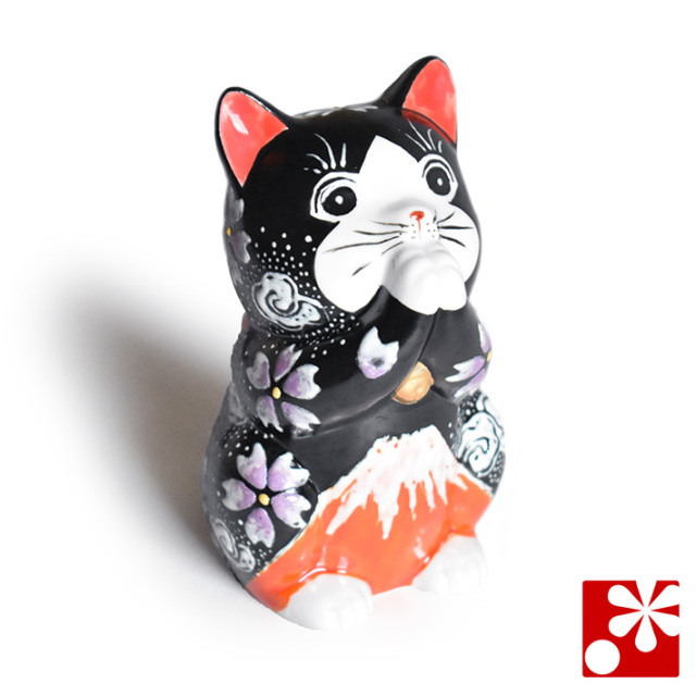 九谷焼 お祈り猫 置物 赤富士