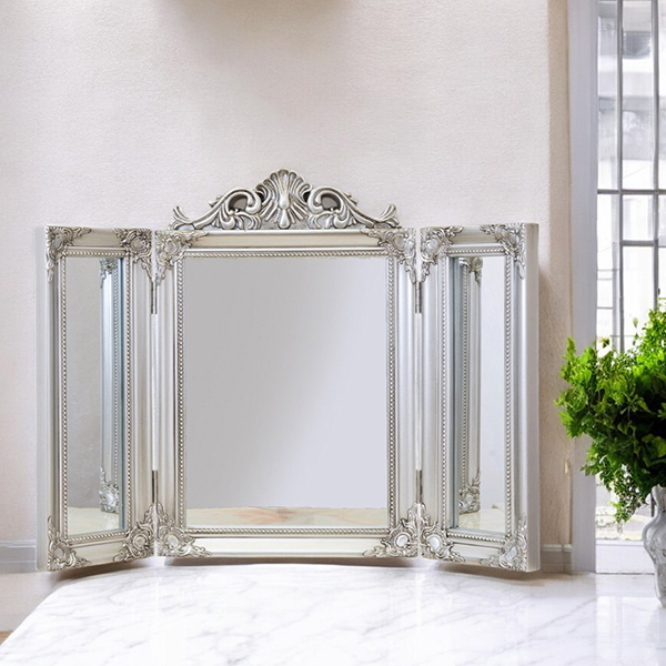 全3色】ロココ調 卓上型 スタンディングミラー 三面鏡 チャーチル