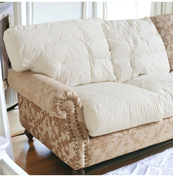 輸入家具 フェザークッションソファ 三人掛け ゴールドベージュ