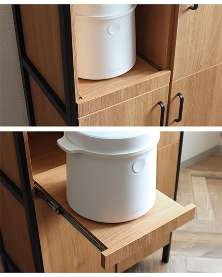 キッチンボード 食器棚 レンジ台 幅60cm コンセント付き ライト