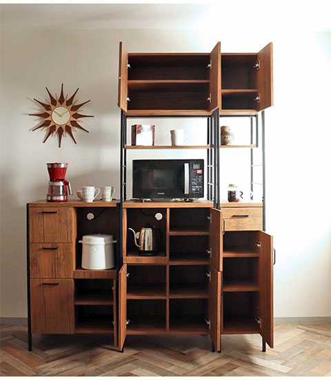 キッチンボード 食器棚 レンジ台 幅60cm コンセント付き ダーク