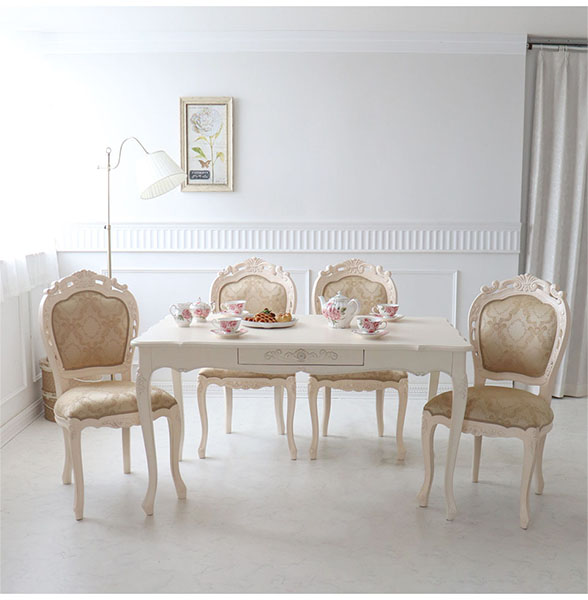 ダイニングテーブル 幅135cm 木製 猫脚 ホワイト ヨーロピアン 姫系