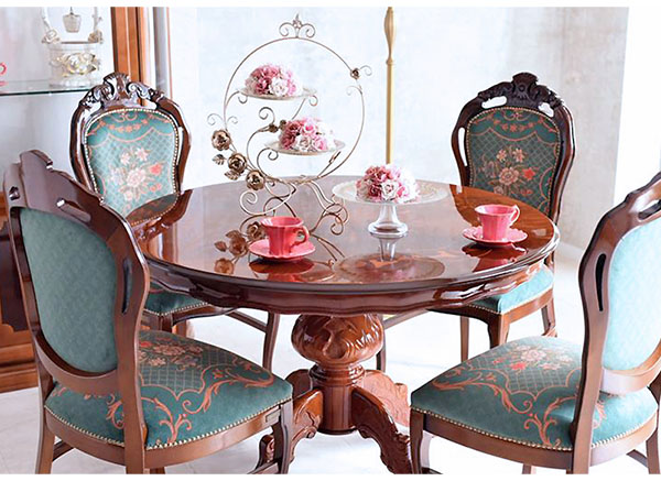 イタリア製 象嵌ラウンドダイニングセット5P （グリーンフラワー