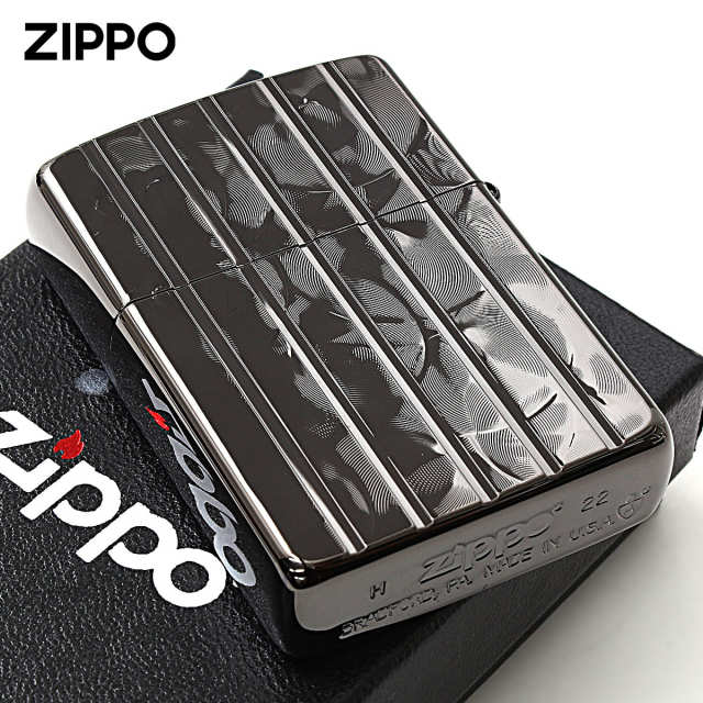 Zippo ジッポー アーマー ウェーブカット 両面加工 彫刻 ブラック