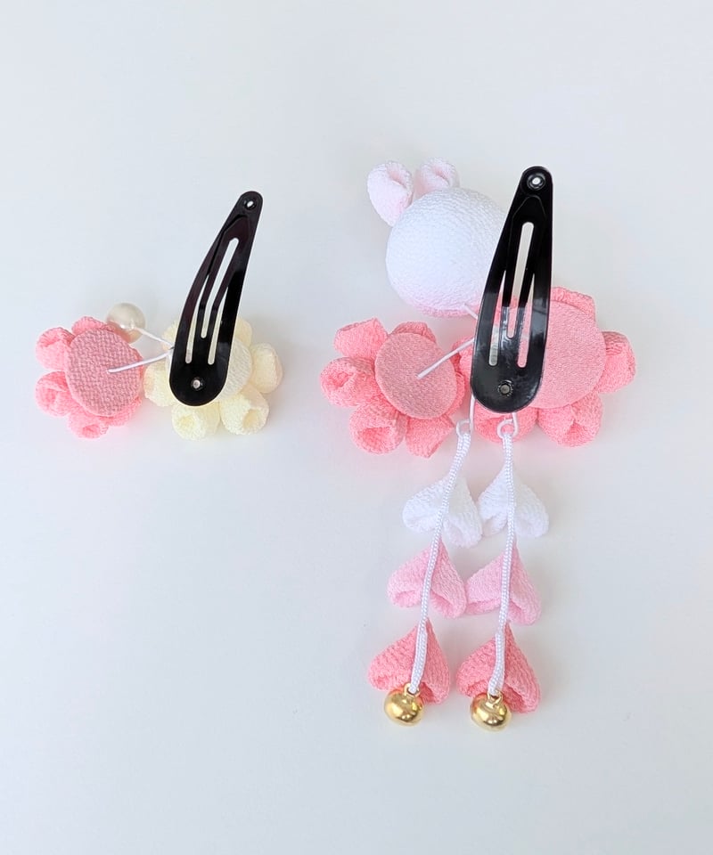 七五三髪飾り 3歳向け｜つまみ細工 夢菜-ゆな-＜うさぎ×桃錦＞｜ 愛