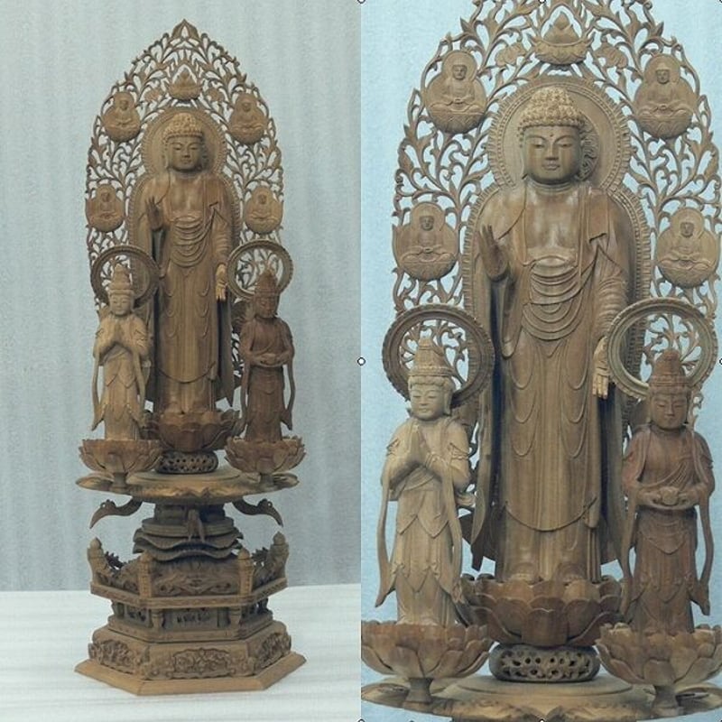 仏像☆白檀 阿弥陀如来三尊像6寸立 眼入☆観音菩薩・勢至菩薩 | お仏壇