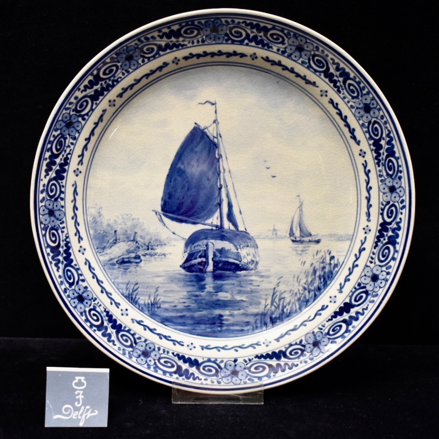 Dutch Blue & White Royal Delft Plate. Peat Ship. 1653 - 1953. SOLD