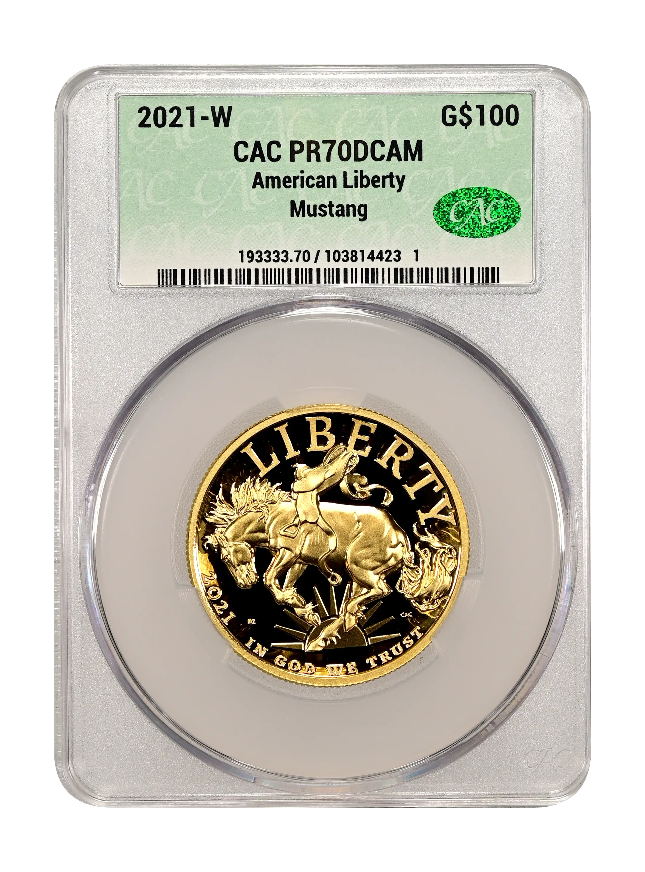 2021 W $100 Gold American Liberty Gold Mustang DCAM Proof (PR