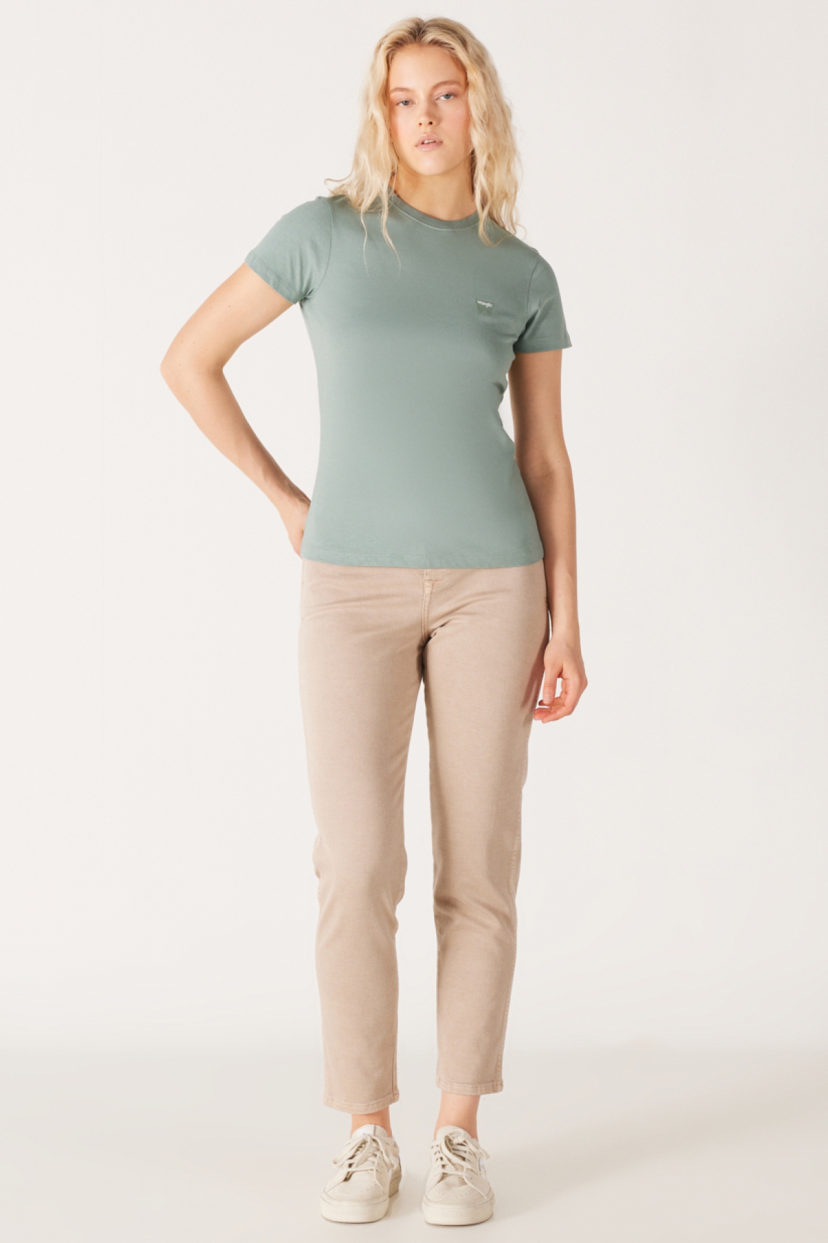 Slim Fit Dar Kesim %100 Pamuk Bisiklet Yaka Yeşil Tişört W7R4EEG62