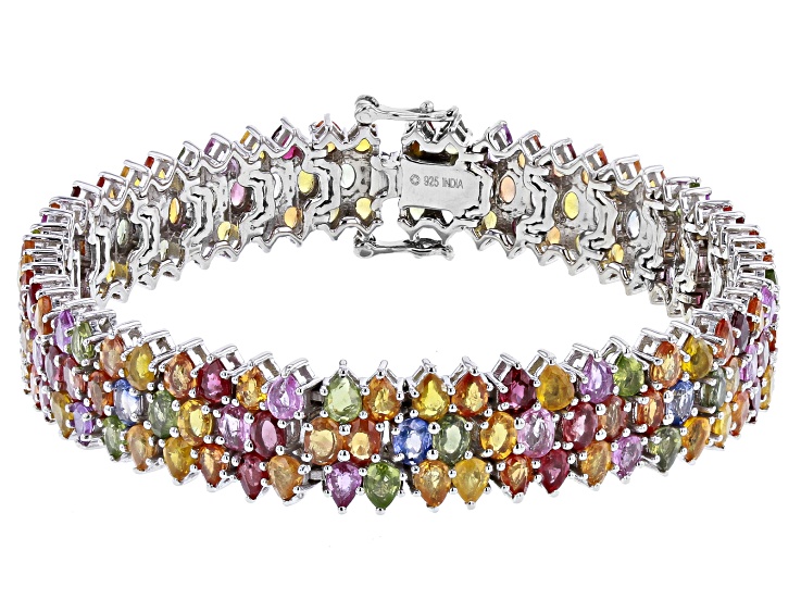Multi-Sapphire Rhodium Over Sterling Silver Tennis Bracelet 31.00