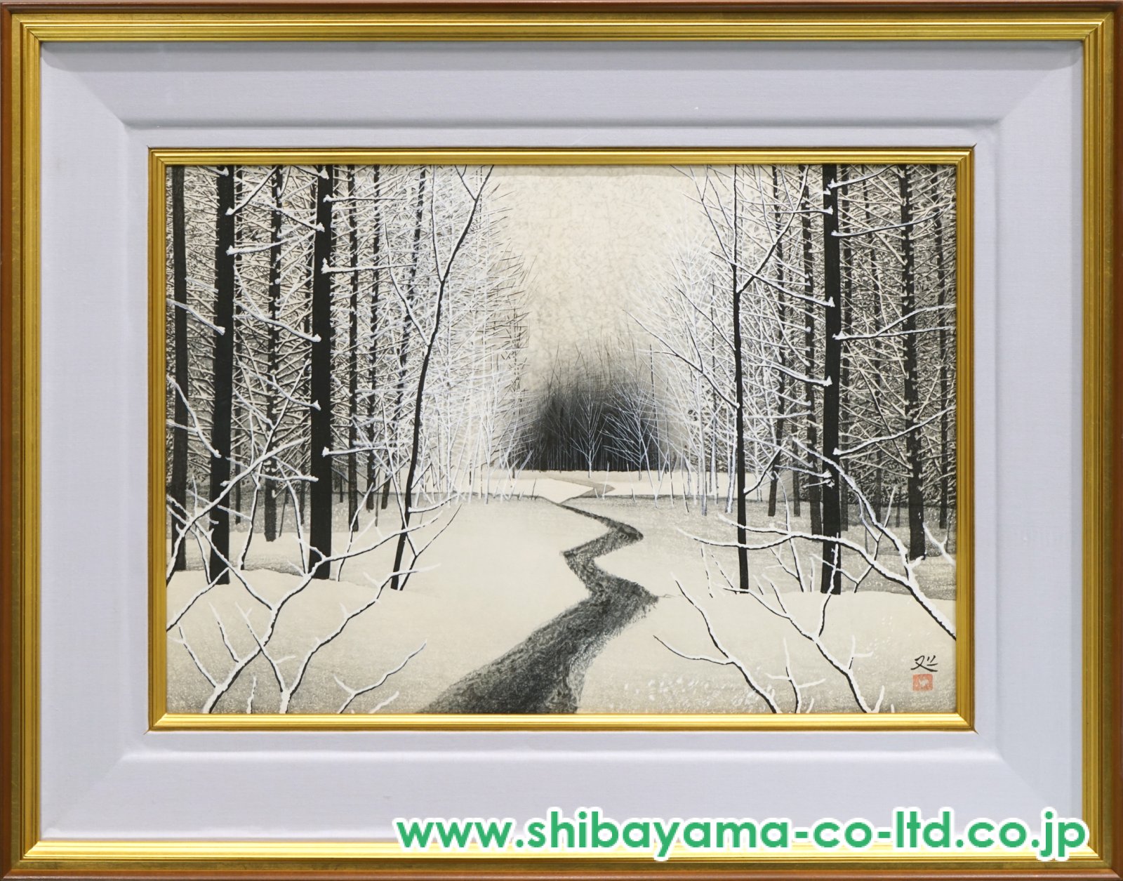 高越甚、【春の雪】、希少な額装用画集より、新品額装付 高越甚