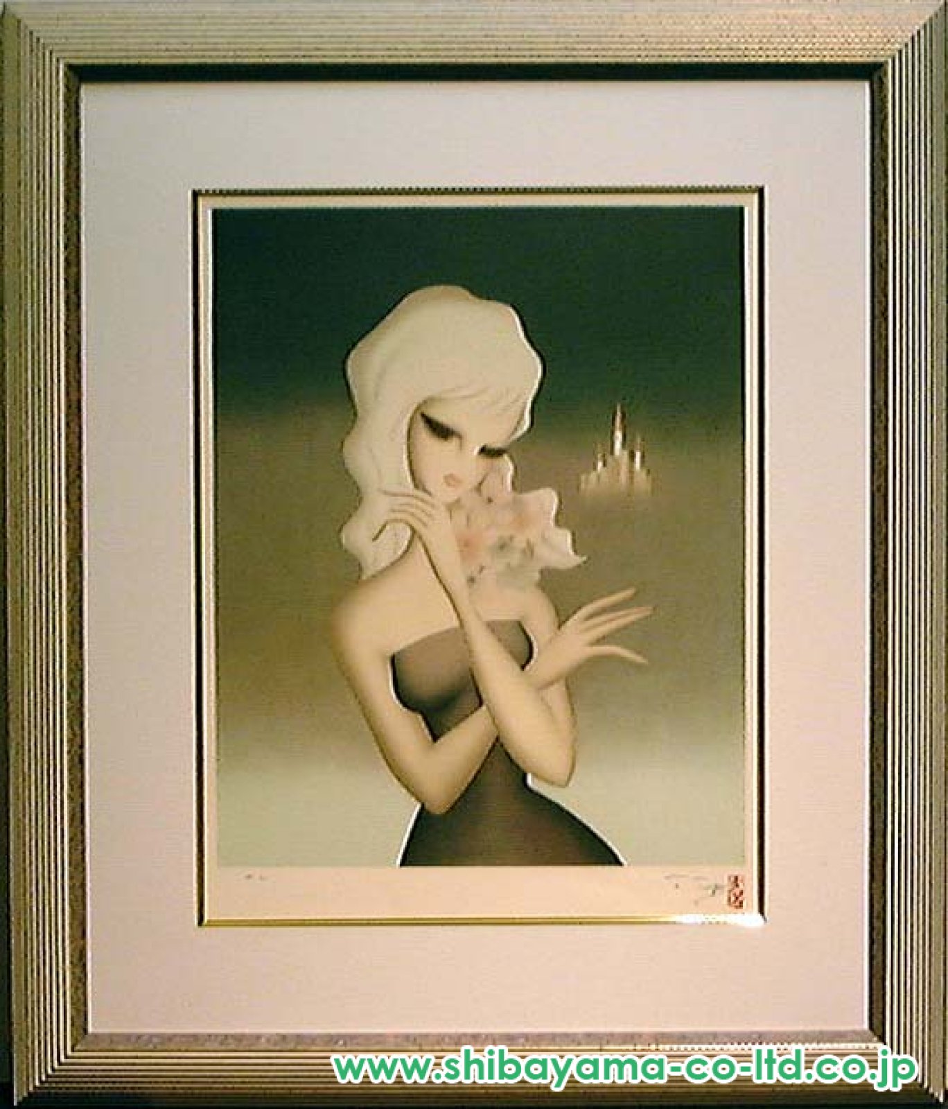 東郷青児、【砂漠の花】、希少な額装用画集より、状態良好、新品額装付