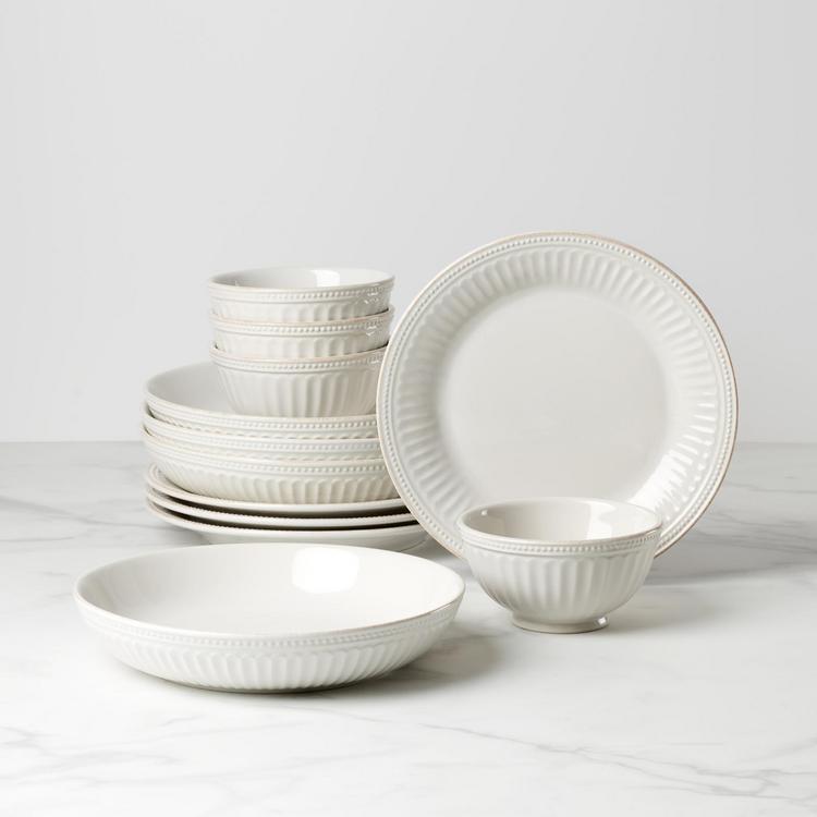 Lenox, French Perle Groove 12-Piece Dinnerware Set, Service for 4