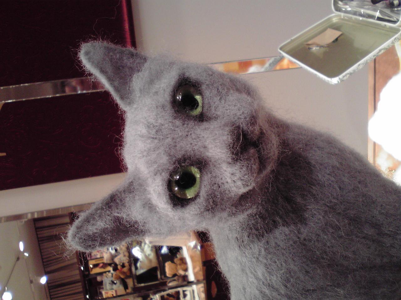 羊毛フェルト猫 ロシアンブルー | 猫人形の部屋 隻眼の猫