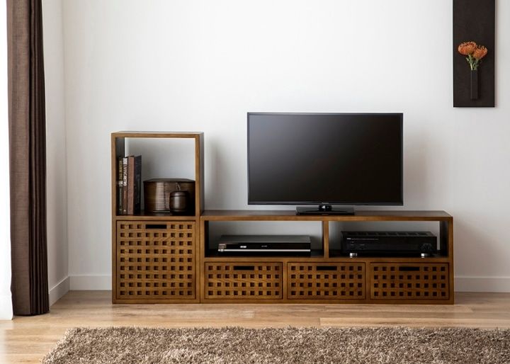 キューブ・テレビボード (GB) v01 セット ～ローボード～無垢材の素材