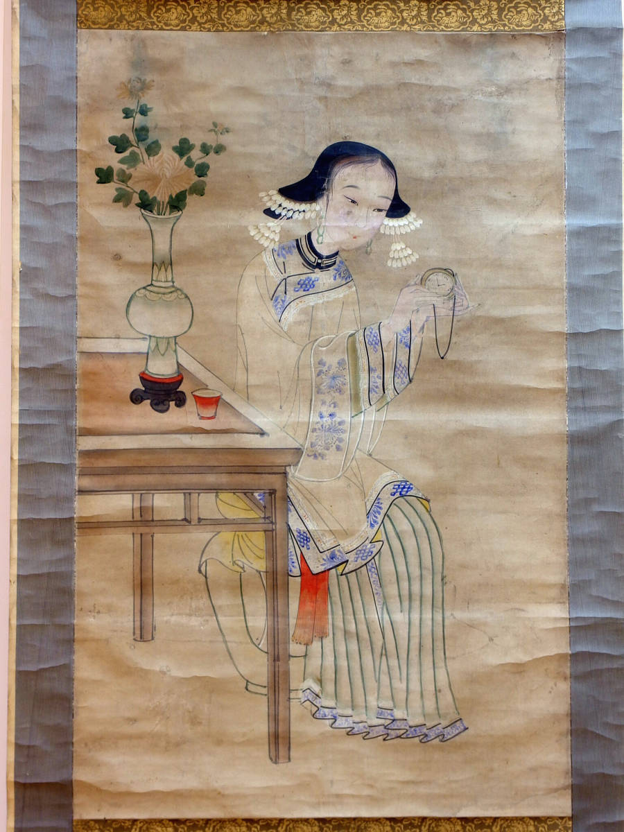 骨董市仕入れ 中国油絵 美女図 激安骨董品 DE879C15-2 骨董市仕入れ品