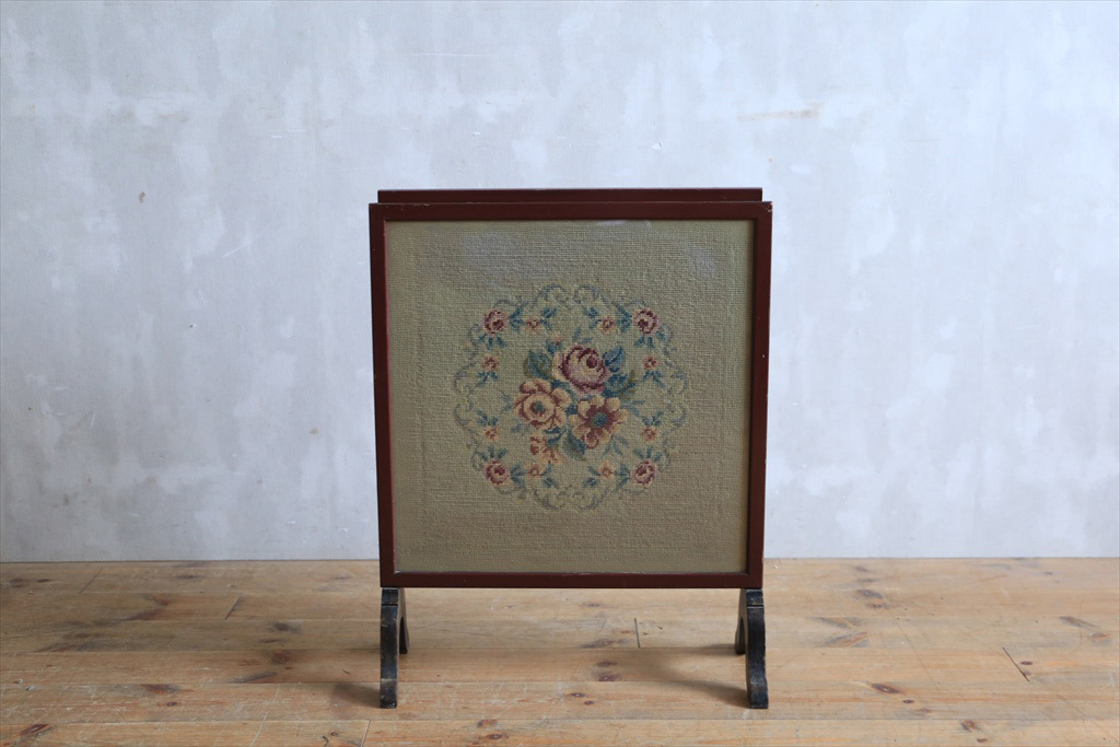 英国アンティーク◇古木ファイヤースクリーン/木製衝立/タペストリー