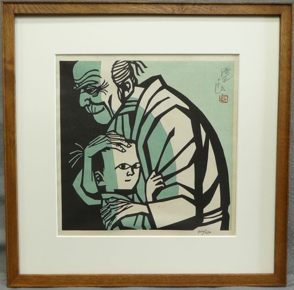 □木版画□ 滝平二郎 『モチモチの木』 直筆サイン 額装 【童画 斎藤