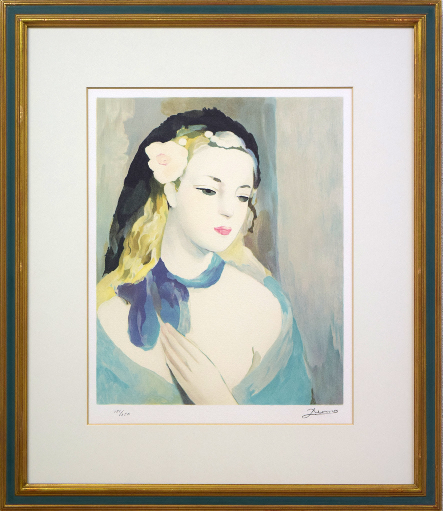 マリー・ローランサン 「真珠の首飾り」シルクスクリーン 額装 直筆