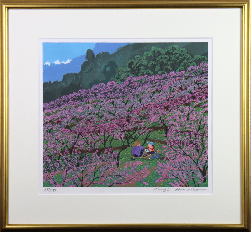◇原田泰治◇モモの花◇木版◇限定250部◇ふるさと◇望郷◇桃の花◇の