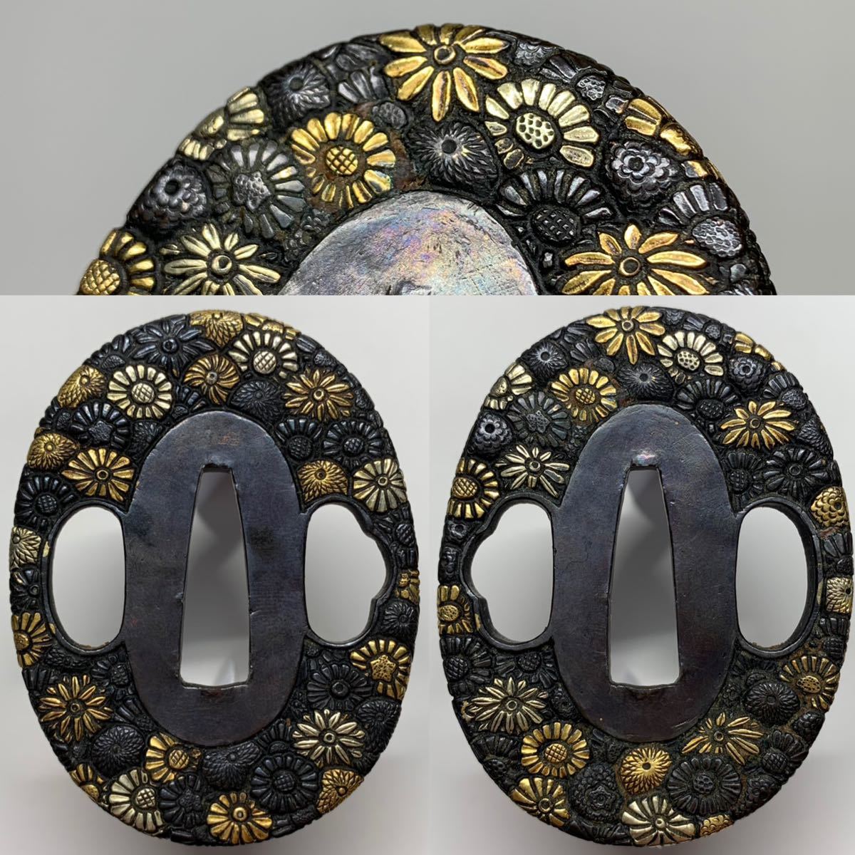 XG77日本刀装具刀鍔海浪の図銅地細工絵金銀刀剣美術武道具