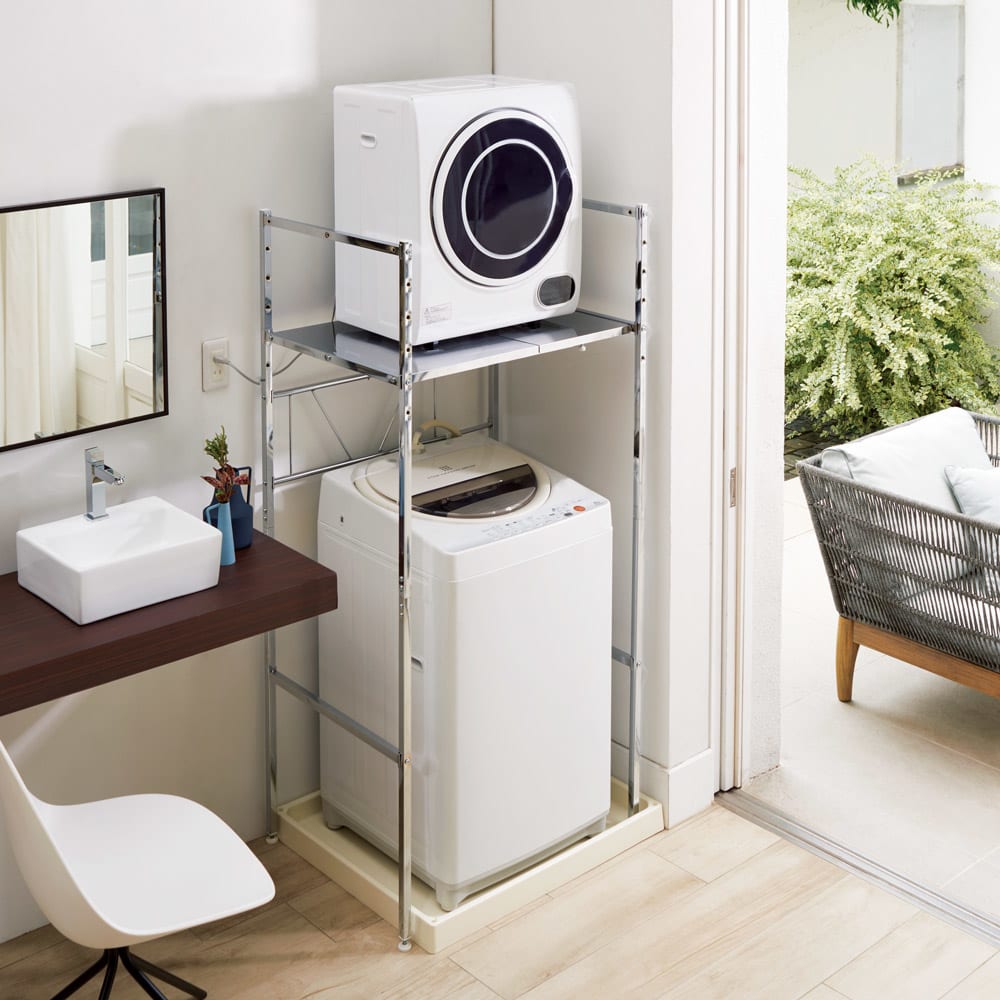 乾燥機も置ける天板頑丈ランドリーラック 幅61～80奥行57高さ155cm