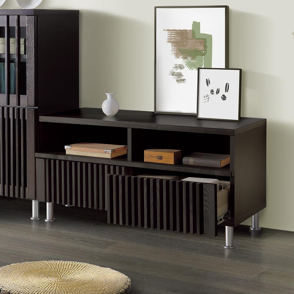 テレビ台 幅100高さ48cm 【和モダン タモ天然木格子リビング収納