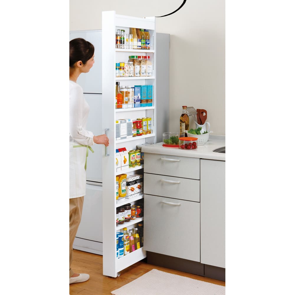 幅18奥行55cm］ リバーシブルキッチンすき間収納ワゴン 日本製 通販