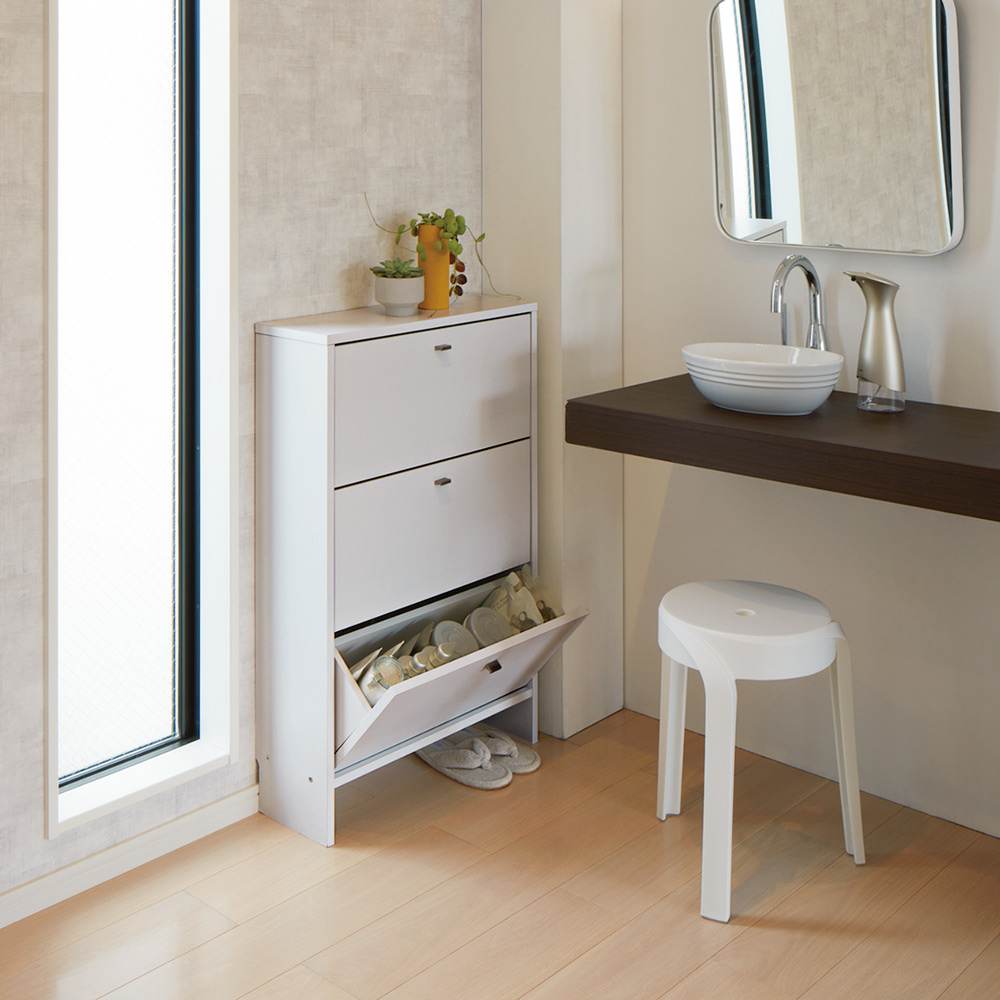 薄型奥行20cmサニタリー収納庫 フラップ＆扉タイプ 幅75cm 通販 - ディノス