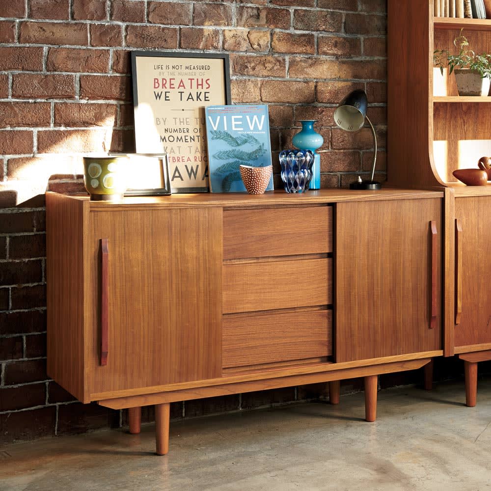 北欧ヴィンテージ風 チーク材 リビング収納 リビングボード 幅120cm