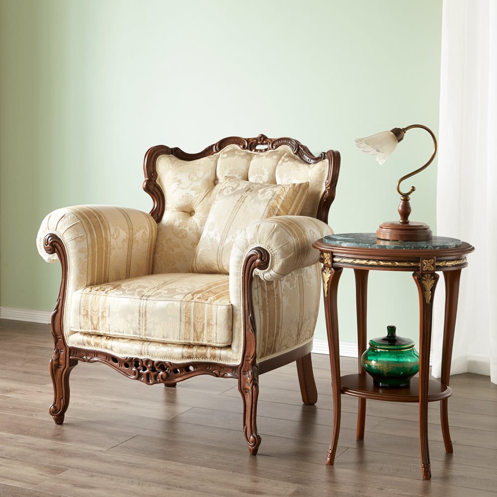 美品□イタリア製□ロココ様式□金華山張り□単鋲打ち□1人掛けソファ