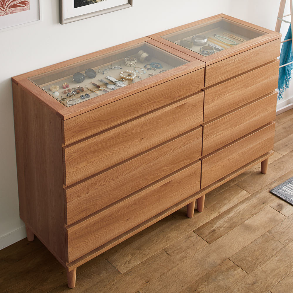 北欧ジュエリー収納付チェスト ロータイプ 幅80cm・4段（高さ89cm