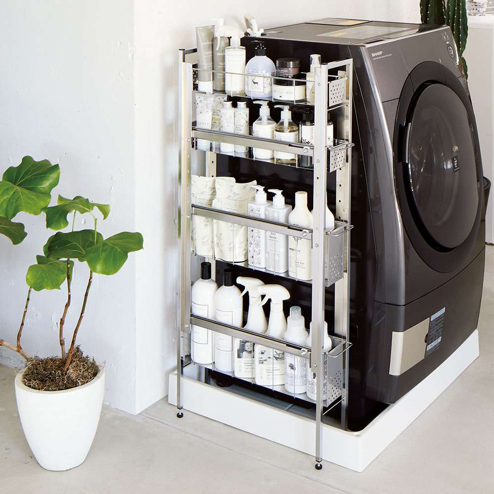 ステンレス洗濯機サイドラック 4段 幅14.5cm高さ103.2cm 通販 - ディノス