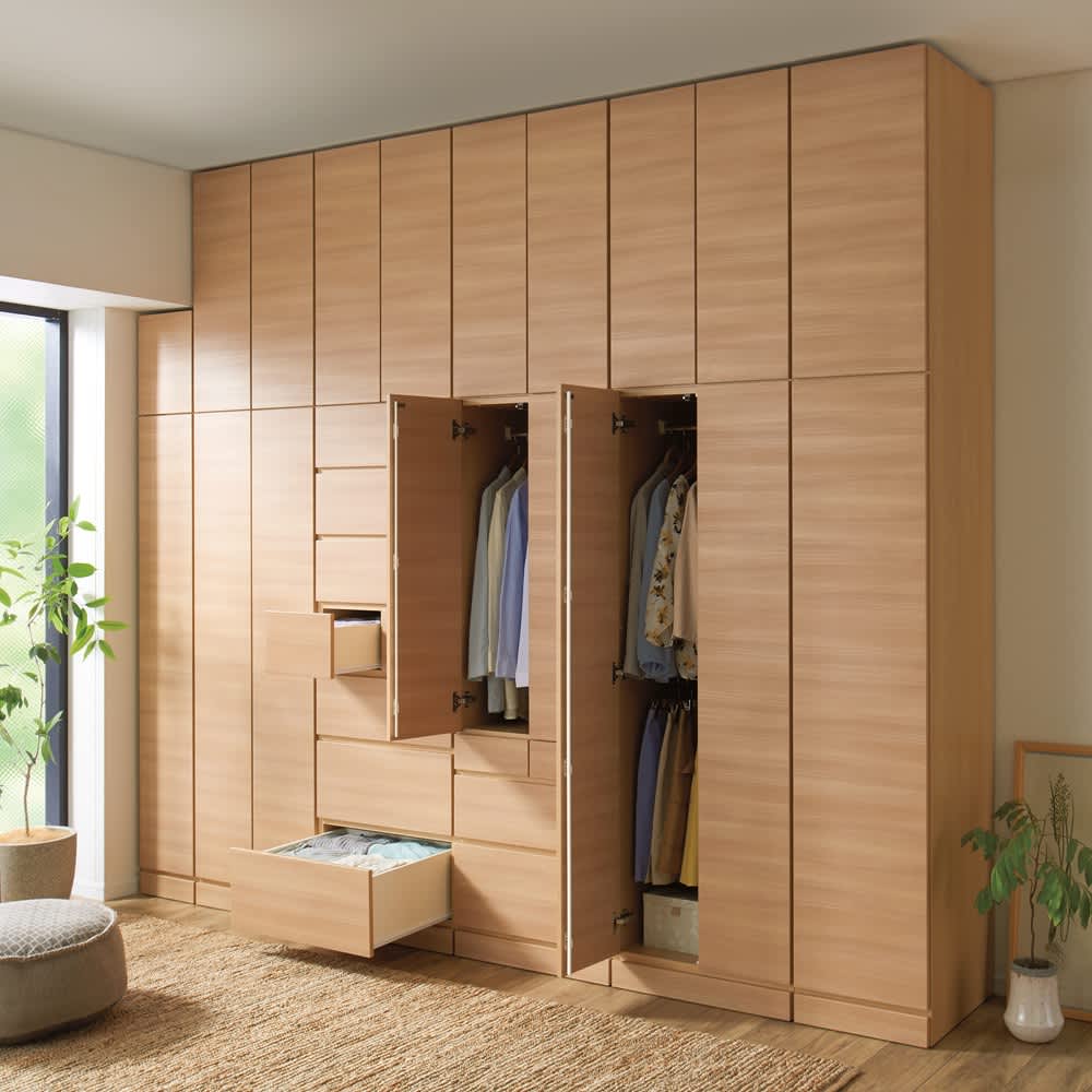 お部屋の天井構造を考慮した壁面ワードローブ ハンガー2段 幅60高さ