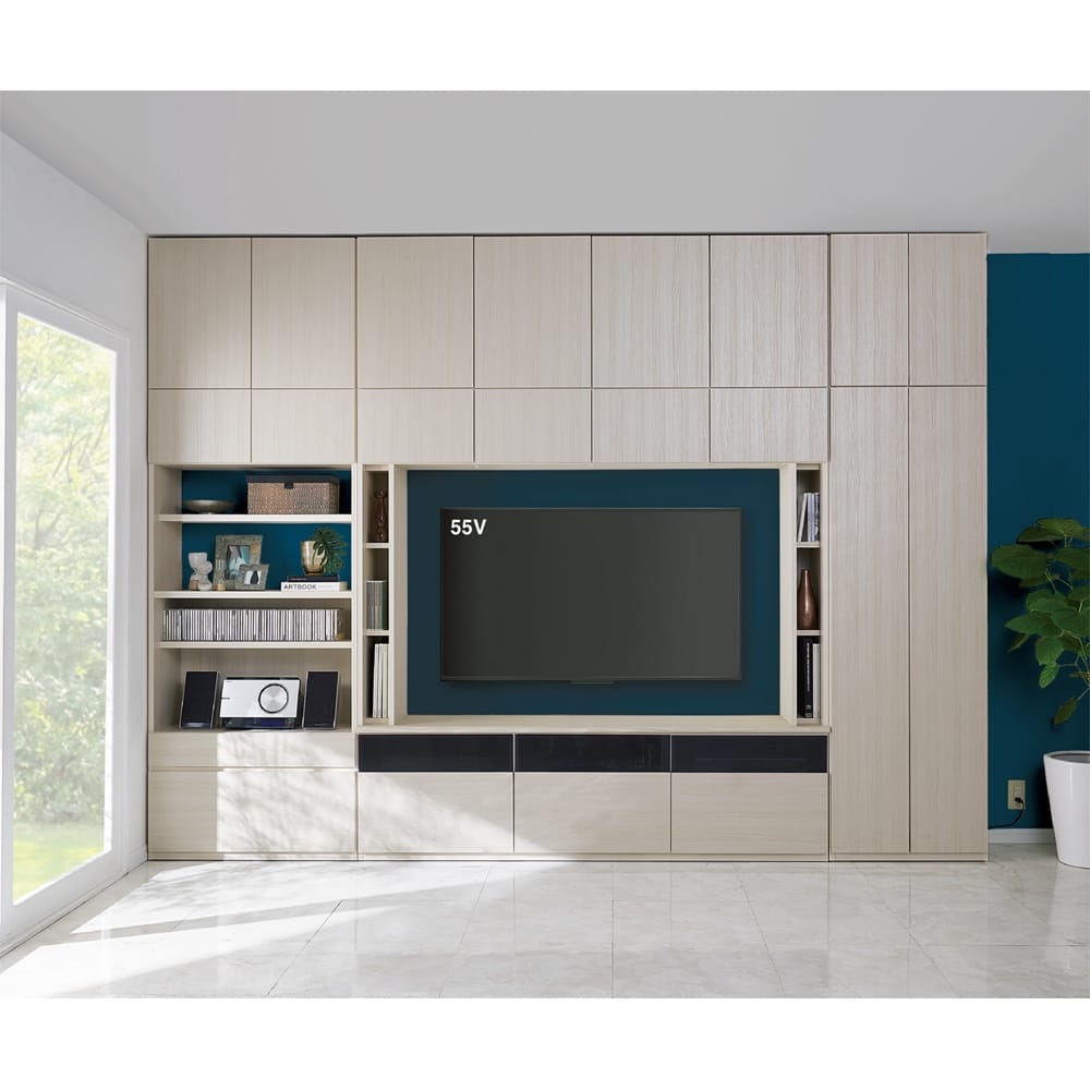 壁掛けテレビ周りに設置！薄型壁面収納シリーズ 収納庫 段違い棚タイプ