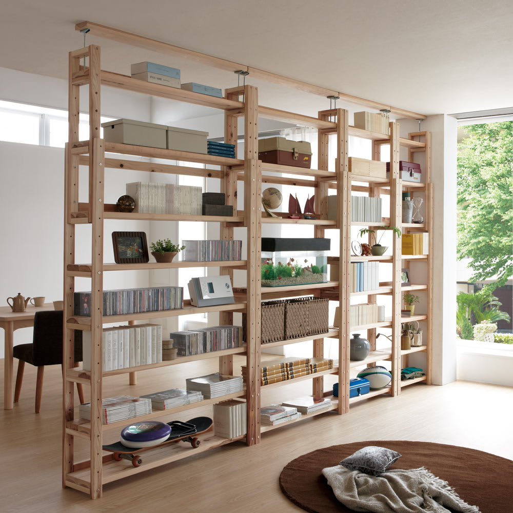 国産杉頑丈突っ張りラック（本棚） 幅59奥行38cm 通販 - ディノス