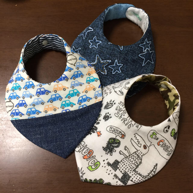 再販※ハンドメイドスタイ リバーシブル 3枚セット シンプル 男の子の