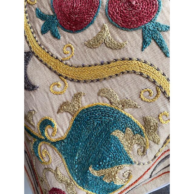 ウズベキスタン製 シルク スザニ刺繍 クッションカバー 45×45 SZN712