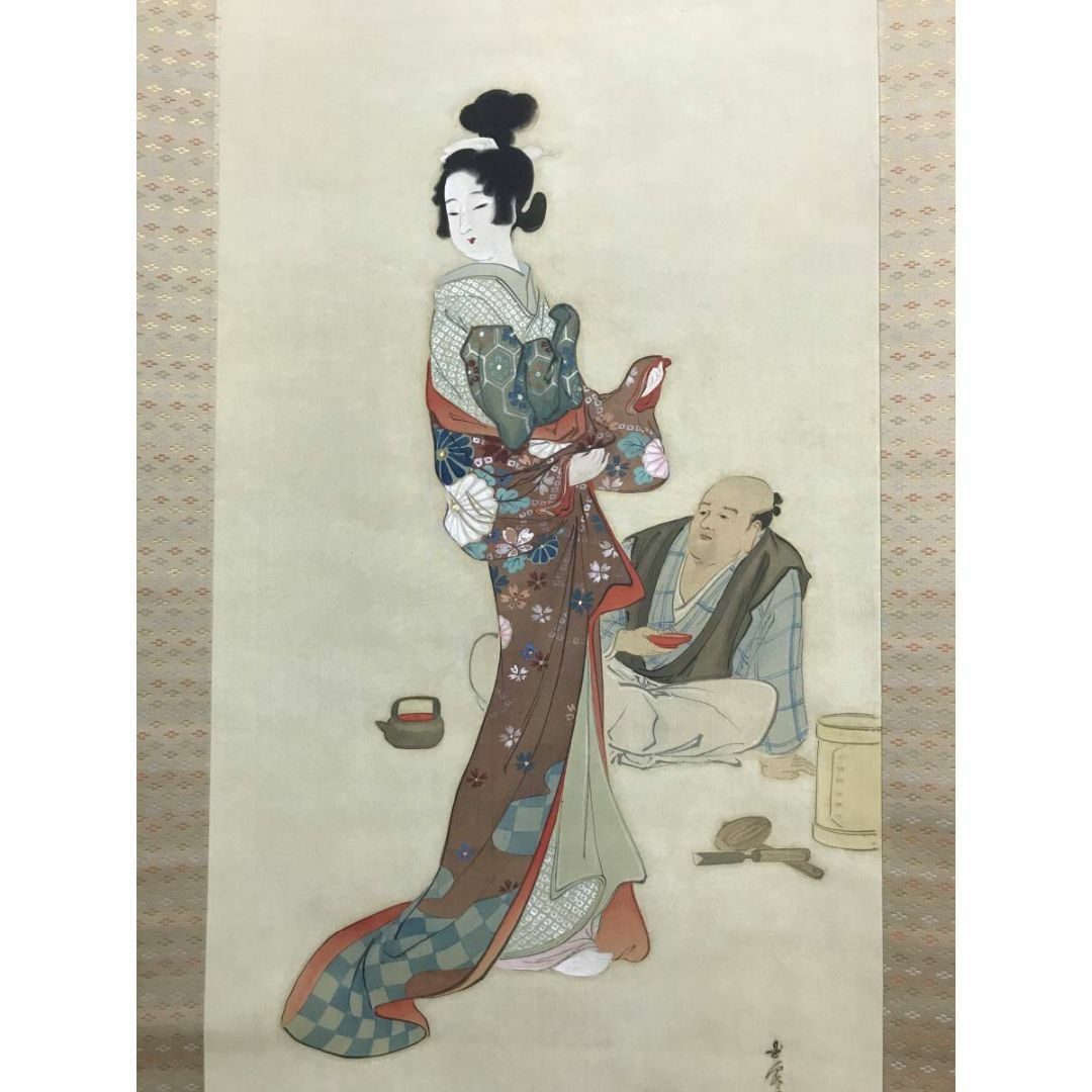 真作】玉泉/左甚五郎美人像図/美人図/美人画/掛軸☆宝船☆AD-70の通販