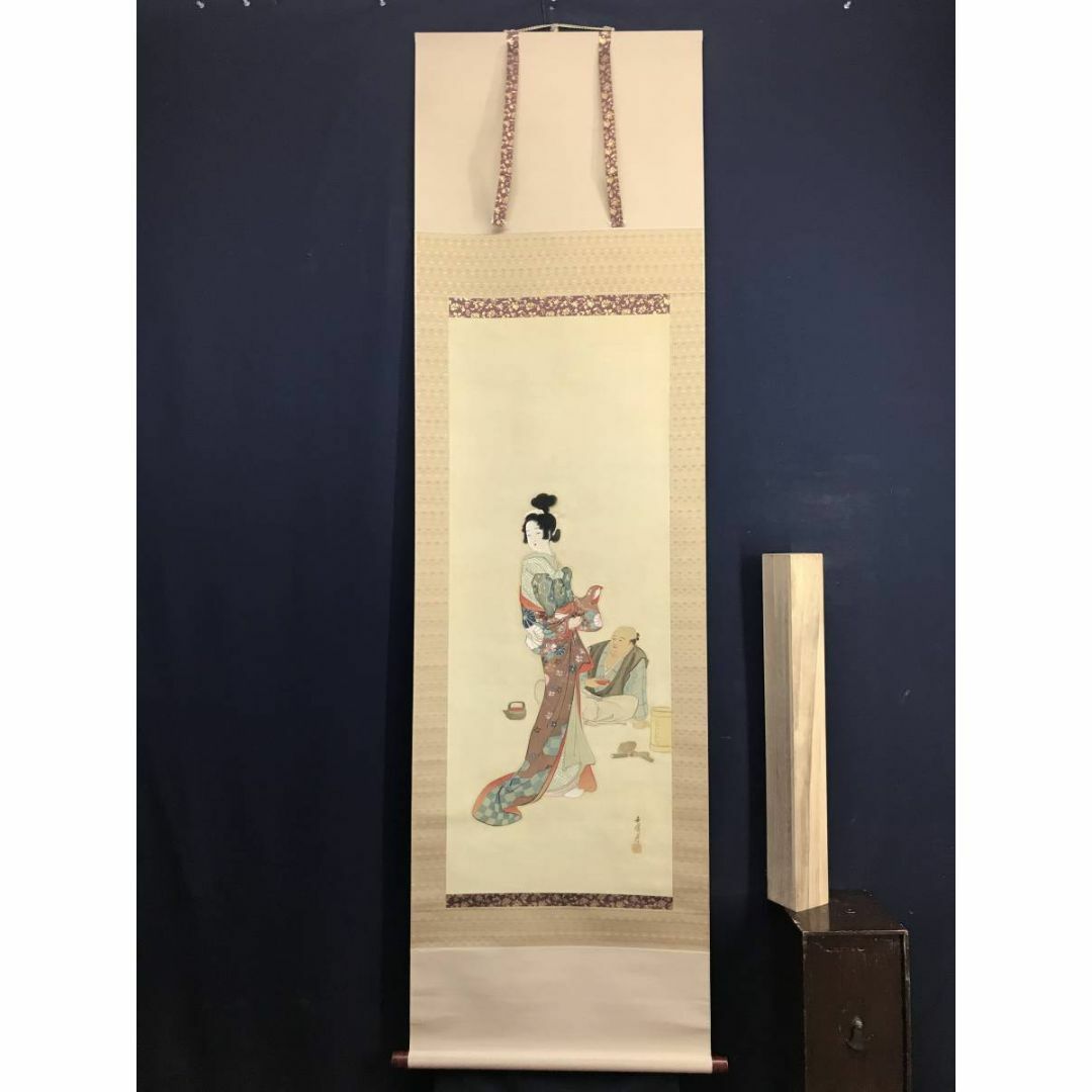 真作】玉泉/左甚五郎美人像図/美人図/美人画/掛軸☆宝船☆AD-70の通販