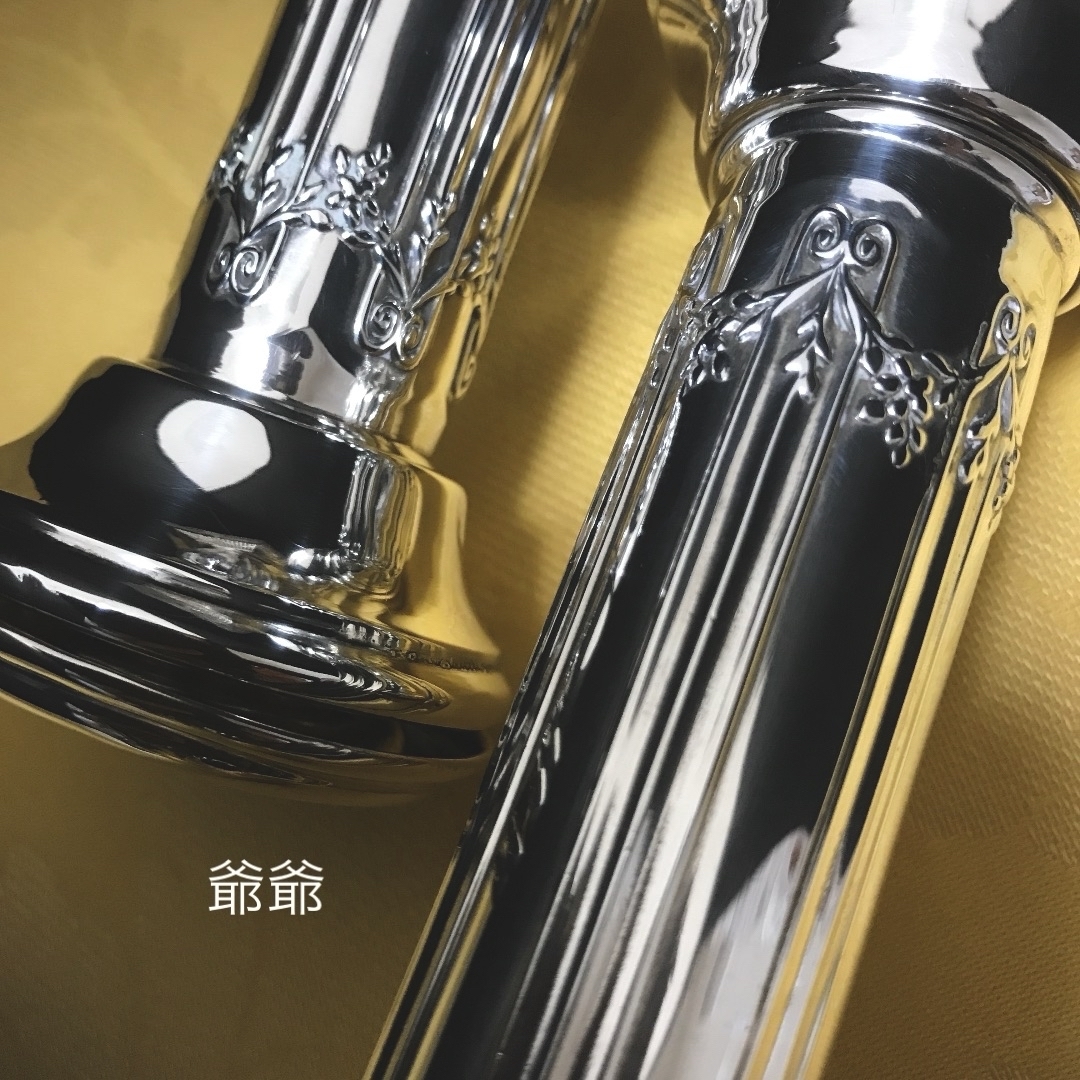 英国製／純銀 スターリングシルバー「キャンドルスタンド ペア 2体