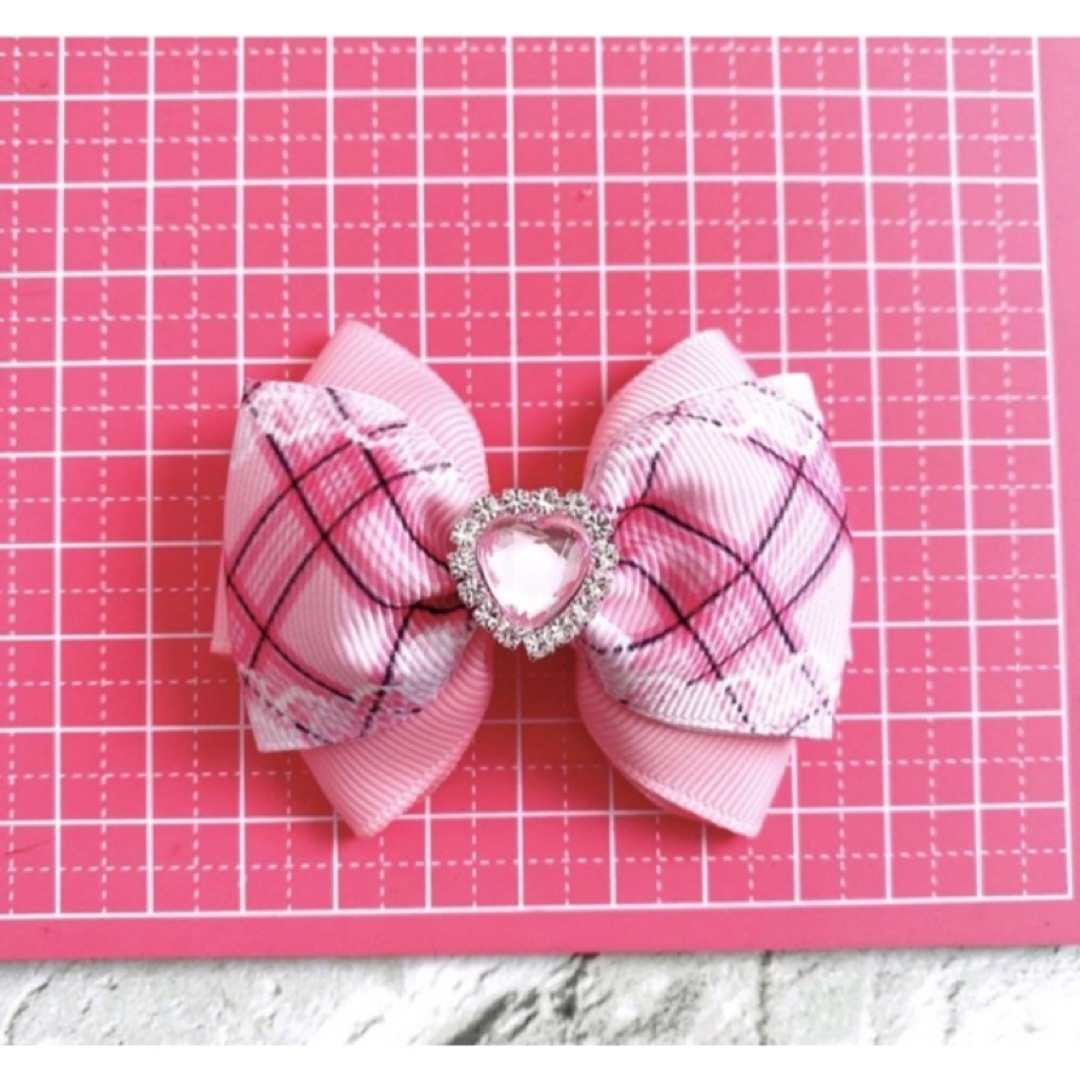 ピンクチェックリボン ヘアゴム キッズリボンの通販 by Lime｜ラクマ