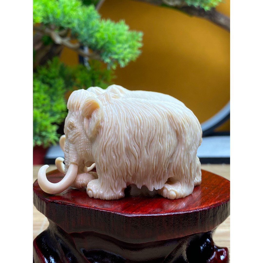 天然マンモス牙美しい手作り彫刻吉象対称置物